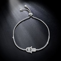 OCESRIO  Paved Zircon Hamsa Bracelet Silver Color Charm Bracelet Hand of Fatima  - £9.95 GBP