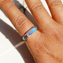 Natural Rainbow Moonstone Unisex Ring, 925 Solid Sterling Silver, Minimal Ring - £63.30 GBP