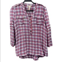 Matilda Jane Millie Womens Shirt Medium Red Plaid Buttons Flannel Ruffles Pocket - $23.14