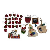 Vintage Christmas Tree Ornaments Mini Apples Snowman Chalkboard Teacher Lot 27 - £8.89 GBP