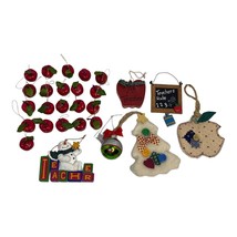 Vintage Christmas Tree Ornaments Mini Apples Snowman Chalkboard Teacher Lot 27 - £8.48 GBP