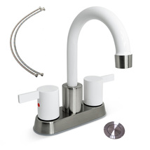 White/Brushed Nickel Bathroom Faucet,  4 Inch Centerset - 2 Handle - Modern - £31.95 GBP