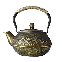 Black and Gold Cast Iron Teapot by Charbrew 1200ml Tea Pot Kettle - £39.21 GBP