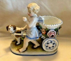 Conta &amp; Boehme Figural Cupid w &#39;Service Dog&#39; Pulling Vase C1890 - $118.75