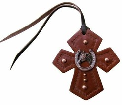 Western Saddle Hand Painted Leather CROSS Saddle Charm w/ Leather tie St... - $9.80