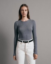 XS - Rag &amp; Bone $165 Heather Gray Essential Rib Knit Long Sleeve Top NEW... - £59.81 GBP