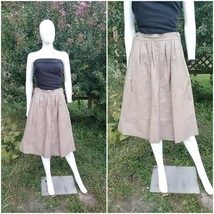 vintage 70-80s hide &amp; chic A line leather Midi skirt with Pockets beige ... - $34.65