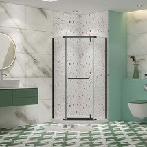 Matte Black Pivot Shower Door: 35x72&quot; Tempered Glass - $459.99