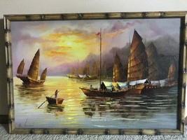 Sea Ships Night Oil Canvas Paint, Beautiful Canvas Paint - £93.36 GBP