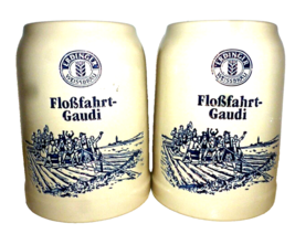 2 Erdinger Weissbräu Erding Gaudi Flossfahrt salt-glazed German Beer Steins - £15.68 GBP