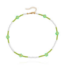 Green Howlite &amp; Pearl Flower Station Necklace - $12.99