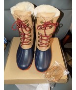 Sperry SHEARWATER Tan Navy Leather Rubber Duck Boots Size 7M Women&#39;s NEW - $218.41 CAD