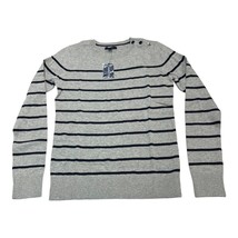 Nautica Sweater Womens XS Gray Blue Striped Boat Neck Pullover Nautical ... - $27.39