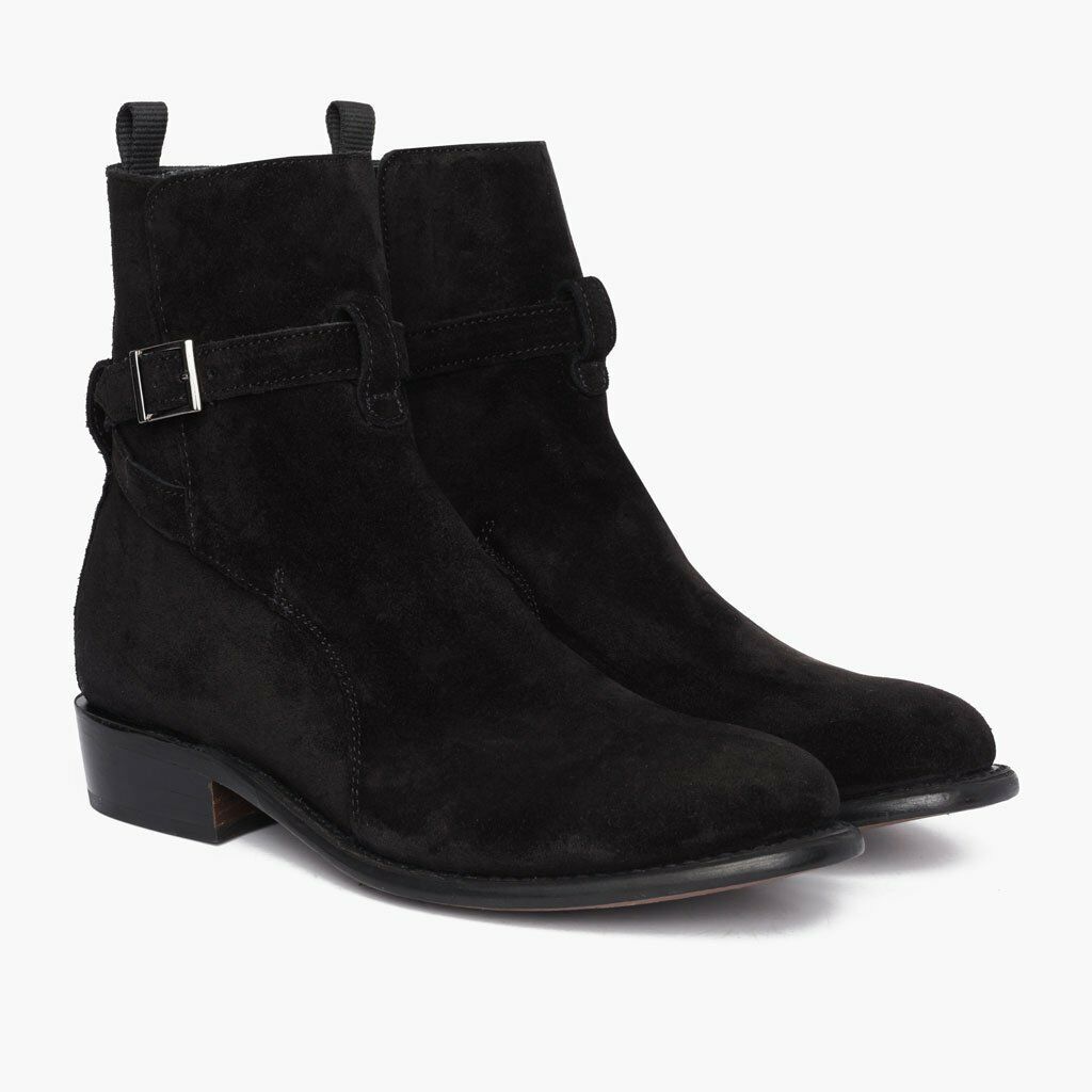 Men's Black Monk Style Buckle Strap High Ankle Sueded Leather Boots US 7-16