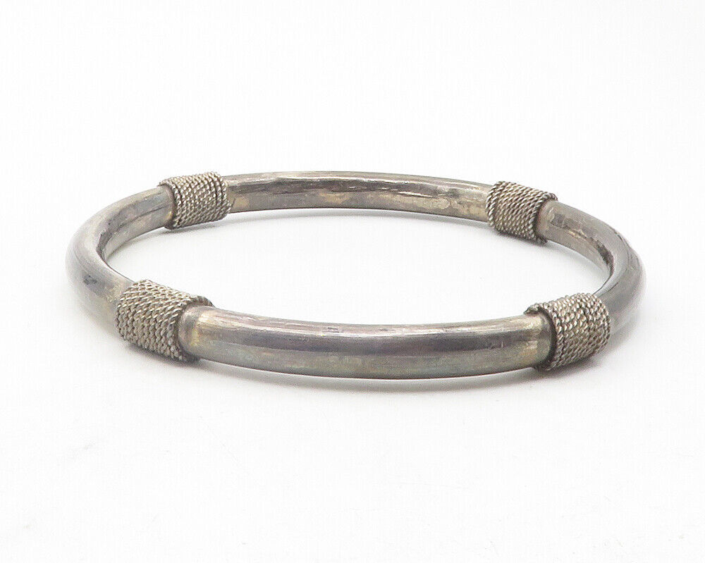 925 Sterling Silver - Vintage Dark Tone Rope Wrapped Bangle Bracelet - BT4708 Item image 2