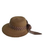 NEW Straw Hat Brown White Polka Dot Wide Visor Brim Bow Vacation Summer ... - €21,71 EUR