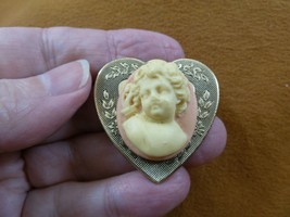 CS10-10 CHERUB angel peach ivory color CAMEO heart Pin Jewelry brooch PENDANT - £22.35 GBP