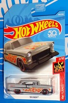 Hot Wheels 2018 HW Flames Series #300 &#39;55 Chevy Flat Gray w/ MC5s - £4.71 GBP