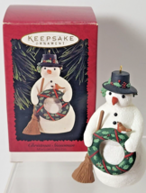 1996 Hallmark Keepsake Ornament Christmas Snowman Marjolein Bastin Wreath Bird - £6.84 GBP