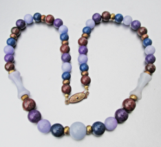 Vintage AGATE Purple, Lilac, Blue, &amp; Red + Copper Bead 18" Necklace - $24.70