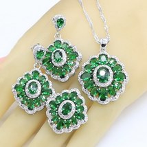 Luxury Green Stones 925 Stamp Jewelry Sets for Women Bridal Wedding Earrings Bra - £30.94 GBP