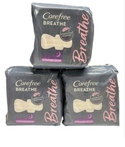 (3) Carefree BREATHE Ultra Thin Pads Overnight, 12 Ea, With Wings, New - £29.90 GBP