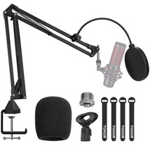 Microphone Arm Stand, Adjustable Suspension Boom Scissor Mic Stand With Pop Filt - £52.74 GBP
