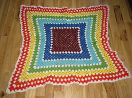 Rainbow Knit Crochet Baby Blanket Sweater Yarn Handmade - £31.64 GBP