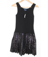 NWT POLO Ralph Lauren L/XL Black Knit Sleeveless Sequin Pleat-Skirt Dress - $66.49