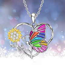 Elegant Butterfly Flower Pendant Necklace Perfect Gift for Her - $20.31