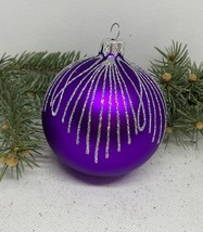 Purple with silver glitter glass ball Christmas ornament, XMAS decoration - £10.08 GBP