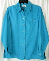 Chico&#39;s Design blue faux suede long sleeves women&#39;s buttoned down top Sz 1 - $19.79