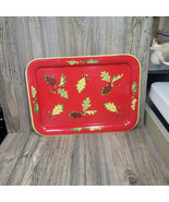 Vintage Oak Leaf Autumn Metal Serving Tray, Lap TV Fall Leaf Red - $20.00