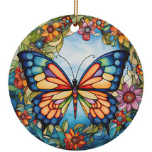 Multicolor Butterfly Retro Ornament Stained Glass Art Flower Wreath Xmas Gift - £11.64 GBP
