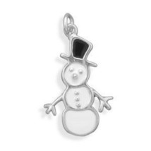925 Silver White &amp; Black Enamel Snowman Charm Kids Unisex Birthday Holiday Gift - £25.43 GBP
