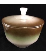 FEDERAL GLASS COVERED BOWL WHITE, BROWN, GREEN OPALESCENT 4.25 x 6.5 a1 - £7.75 GBP