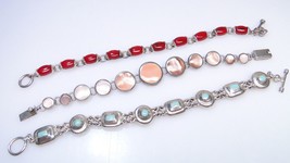 Mexican Sterling Bracelets Mother of Pearl Colored Stones 3pc Lot - $99.99