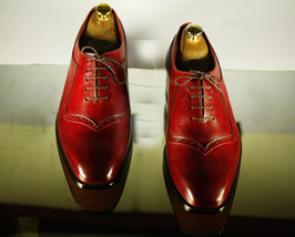 Handmade Men&#39;s Burgundy Leather Dress Lace Up Shoes, Men Designer Formal Shoes - £115.87 GBP