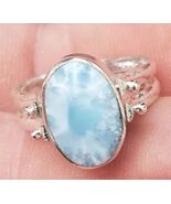 LARIMAR-AMBER gemstones 925 sterling silver reversible ring size 8.75 (w... - $69.14 CAD