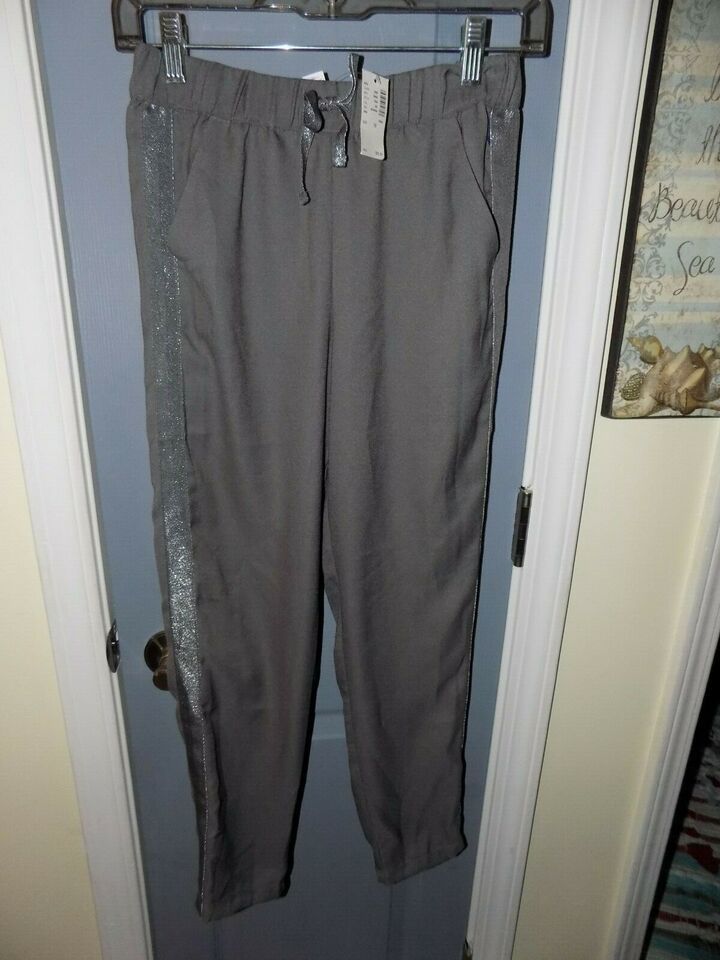Primary image for Justice Gray Tuxedo Pants Silver Glitter Stripe Lightweight Size 12 Girl's NEW