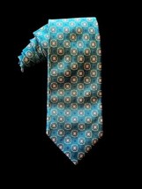 Lands End Repp Tie Necktie 100% Silk Teal Green Checked Men Long 3.75Wx6... - $17.45