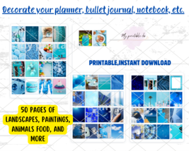 Mini book Blue,50 mini sheets,landscapes,artistic paintings,printable stickers - £1.59 GBP