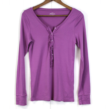 J.Crew Womens L Perfect Fit Ruffle Henley Knit Top Purple Stretchy Layering  - £15.35 GBP