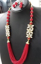 Gold Plated Bollywood Style Indian Red Kundan Necklace Mala Statment Jewelry Set - £6.10 GBP