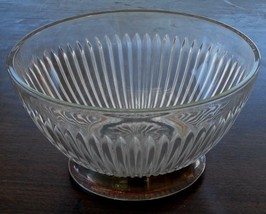 Vintage Pressed Glass Salad Serving Bowl, Elegant Pattern, Silver Plate Base - £23.73 GBP