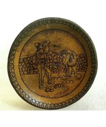 OLD VINTAGE ALBANIA WOOD PIROGRAPHY CIRCLE HANGING PLATE-HANDCRAFT-COMUN... - $49.50