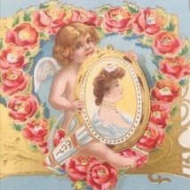 Vintage 1909 Embossed To My Valentine Cherub Angel w/ Cameo Gold Foil Postcard - £9.74 GBP