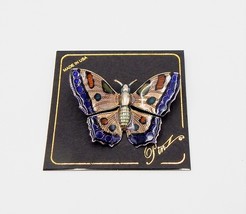 Butterfly Brooch Pin Silver Tone Metal Lacquered Purple Spotted Pinz 2-1... - £8.80 GBP