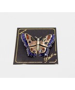 Butterfly Brooch Pin Silver Tone Metal Lacquered Purple Spotted Pinz 2-1/2 Inch - $10.99