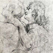 Rubens Youth Looking Upwards Sketch Print 1939 Gray Tone Plate Art DWX2A - $364.42 MXN